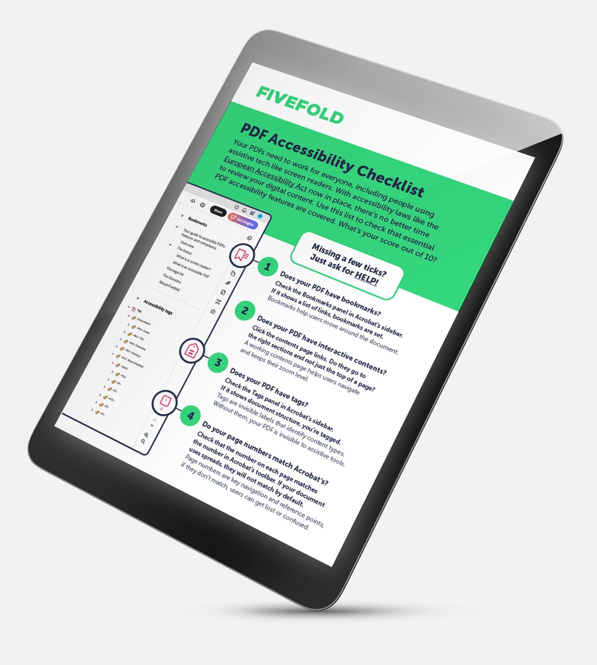 A tablet with the PDF checker displayed on the screen. 